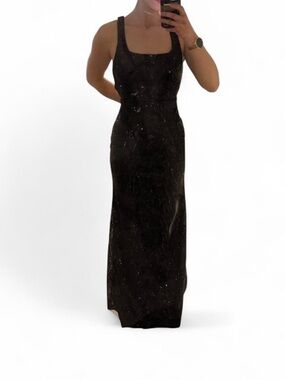 Faviana black sequin Square-Neck gown